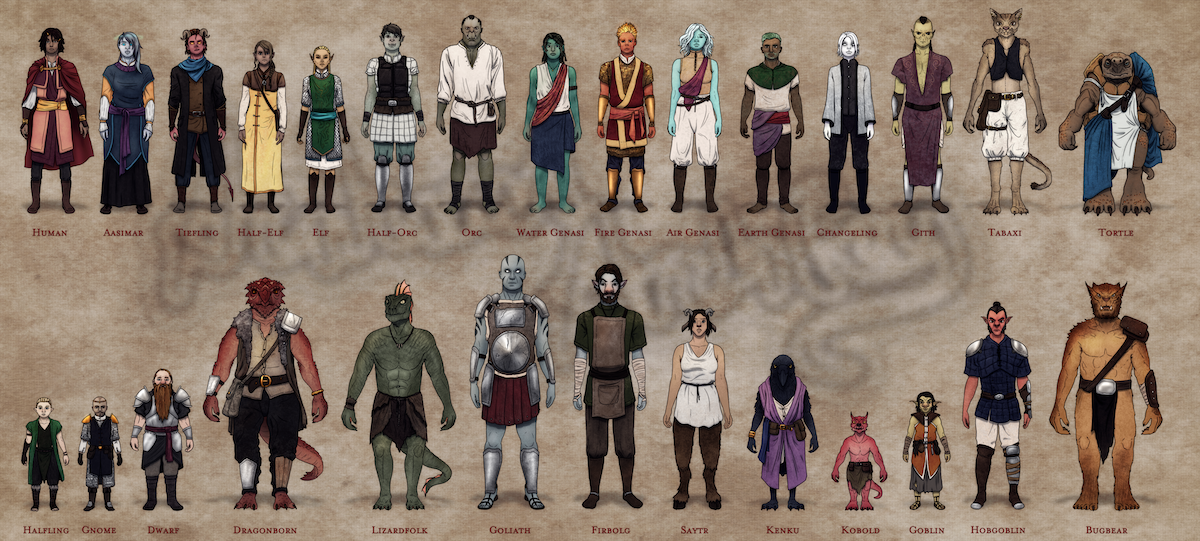 https://www.deviantart.com/autumnarchfey/art/Dungeons-and-Dragons-Races-Lineup-954300538